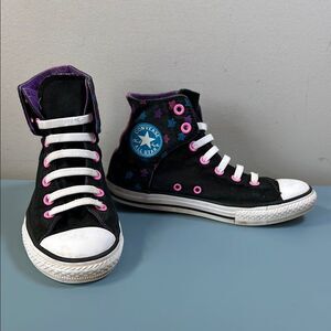 Converse Black and Purple High-Top Sneakers Girls 4 or Womens 5.5